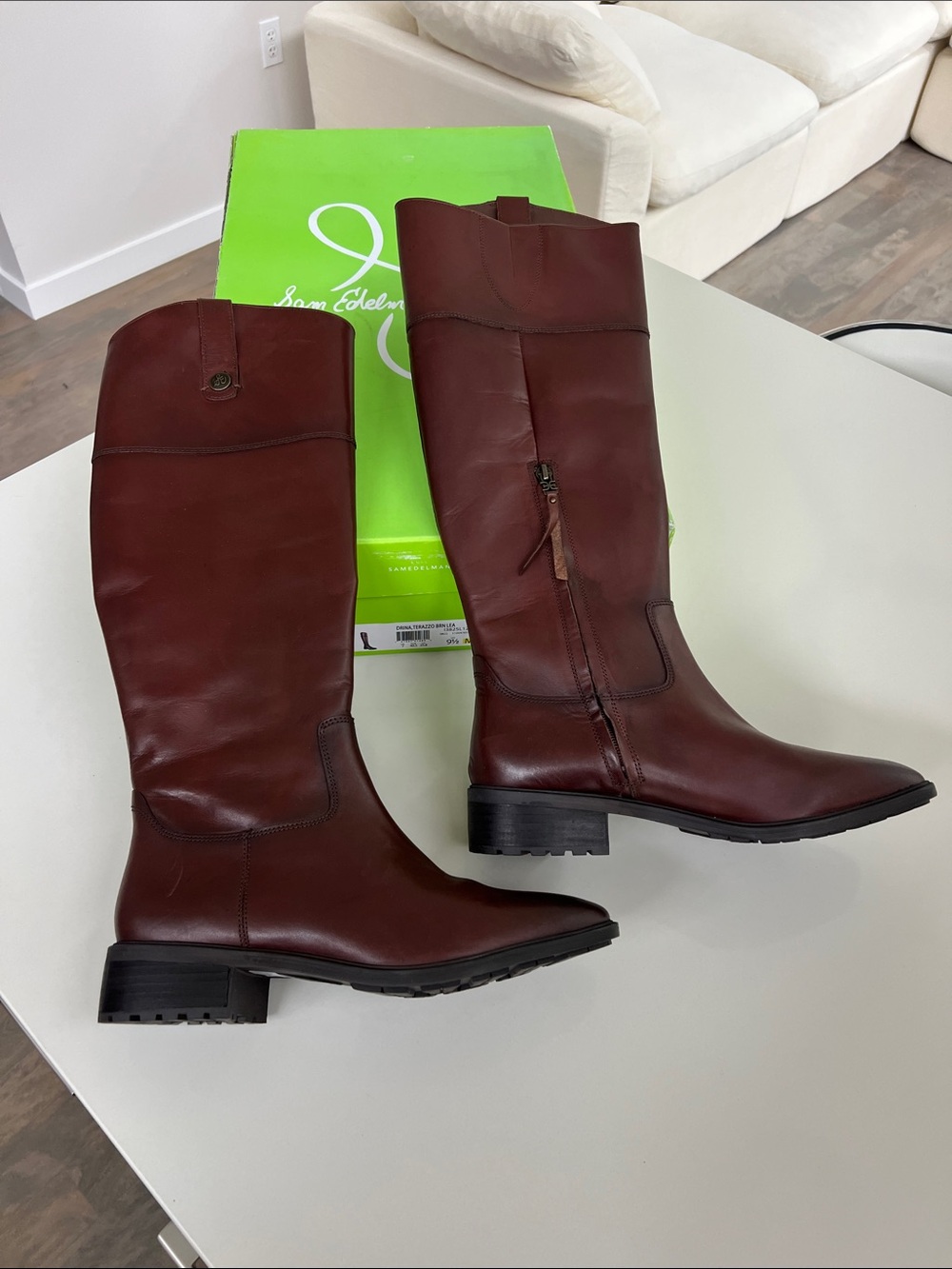 Sam Edelman drina terazzo brown red leather knee high boots size 9.5